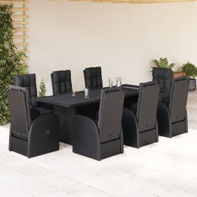 Casa si Gradina - Gradina si terasa - Mobilier exterior - Seturi mobila gradina - Set mobilier de gradina cu perne, 9 piese, negru, poliratan - Infinity.ro