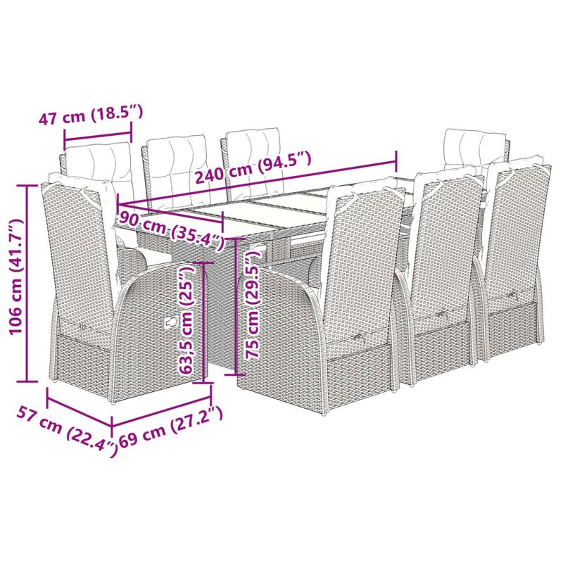 Casa si Gradina - Gradina si terasa - Mobilier exterior - Seturi mobila gradina - Set mobilier de gradina cu perne, 9 piese, negru, poliratan - Infinity.ro