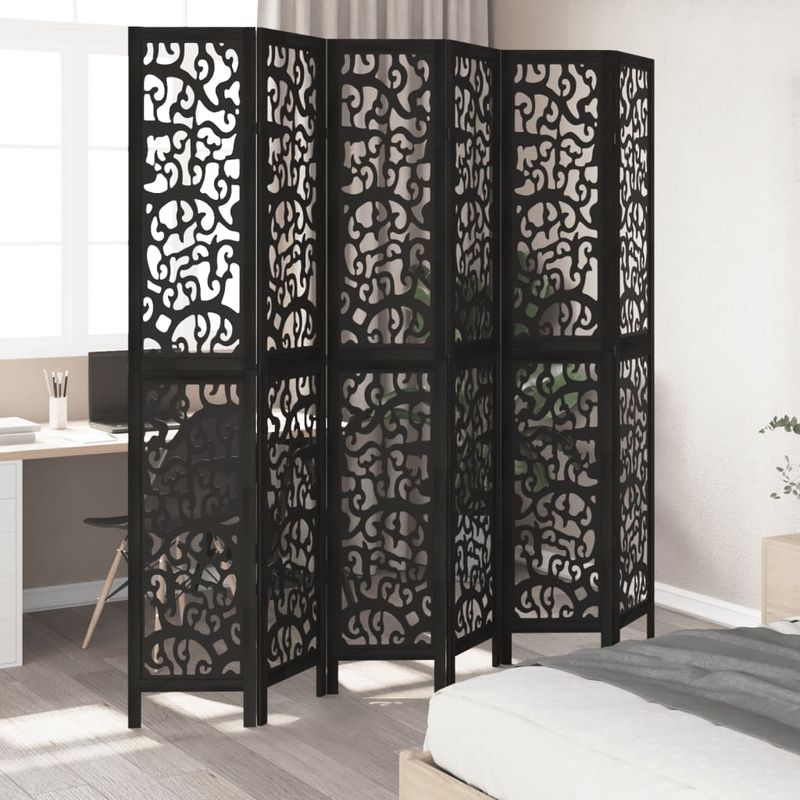 Casa si Gradina - Decoratiuni - Pereti despartitori si paravane - Paravan de camera cu 6 panouri, negru, lemn masiv paulownia - Infinity.ro