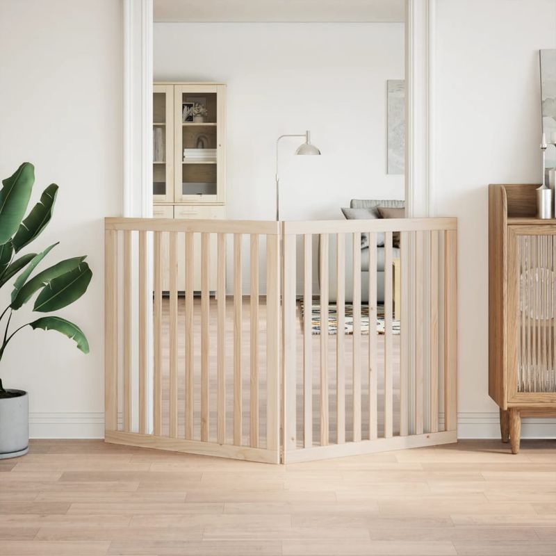 Petshop - Accesorii petshop - Culcusuri si custi - Custi interior si exterior - Poarta pentru caini pliabila, 2 panouri, 160 cm, lemn de plop - Infinity.ro