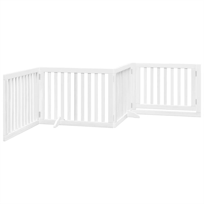 Petshop - Accesorii petshop - Culcusuri si custi - Custi interior si exterior - Poarta caini pliabila cu usa, 4 panouri, alb, 320 cm, lemn plop - Infinity.ro