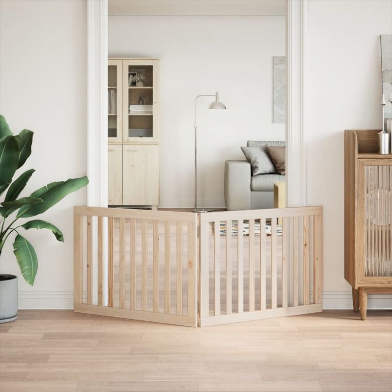 Petshop - Accesorii petshop - Culcusuri si custi - Custi interior si exterior - Poarta pentru caini pliabila, 2 panouri, 160 cm, lemn de plop - Infinity.ro