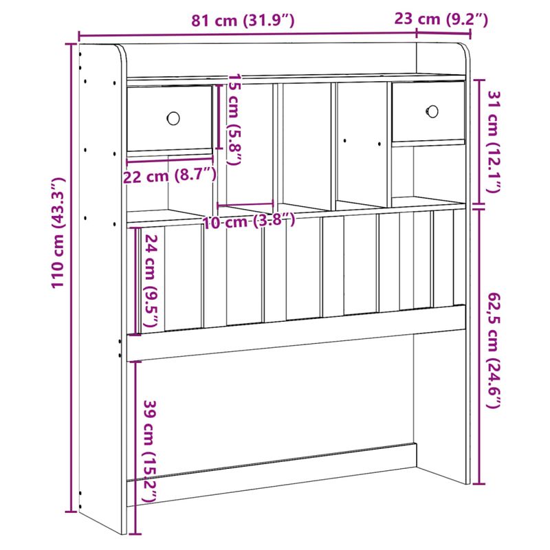 Casa si Gradina - Mobilier - Paturi si accesorii - Accesorii paturi - Tablie de pat cu depozitare, 75 cm, lemn masiv de pin - Infinity.ro