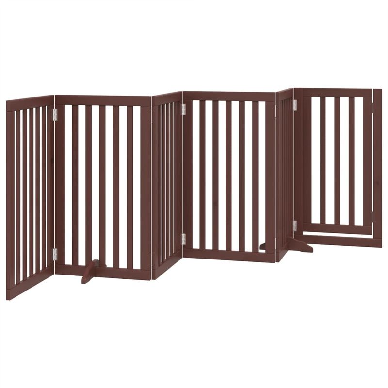 Petshop - Accesorii petshop - Culcusuri si custi - Tarcuri si colivii - Poarta caini pliabila cu usa 6 panouri maro, 300 cm, lemn plop - Infinity.ro