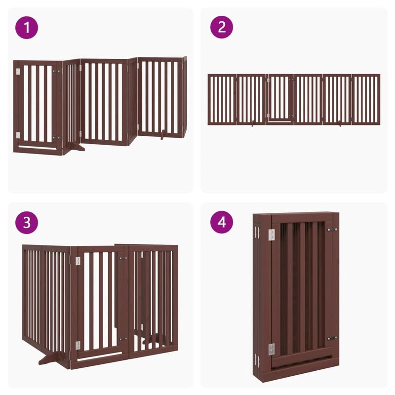 Petshop - Accesorii petshop - Culcusuri si custi - Tarcuri si colivii - Poarta caini pliabila cu usa 6 panouri maro, 300 cm, lemn plop - Infinity.ro
