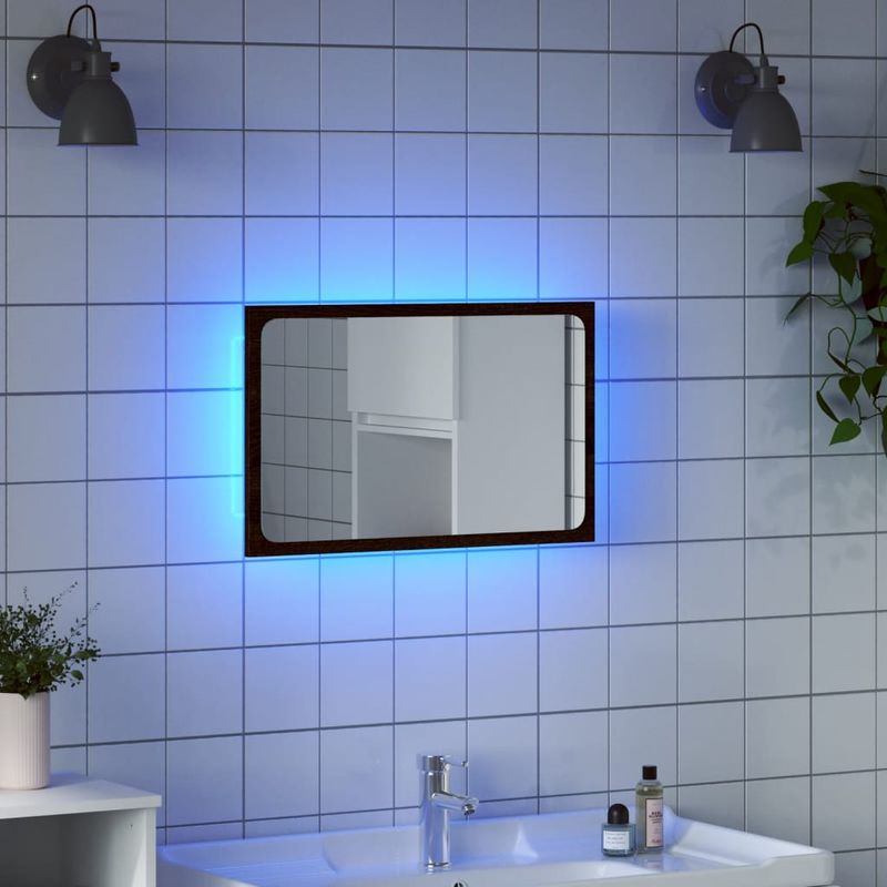 Casa si Gradina - Mobilier - Mobilier baie - Oglinzi baie - Oglinda de baie LED, stejar maro, 60x8,5x38 cm lemn prelucrat - Infinity.ro