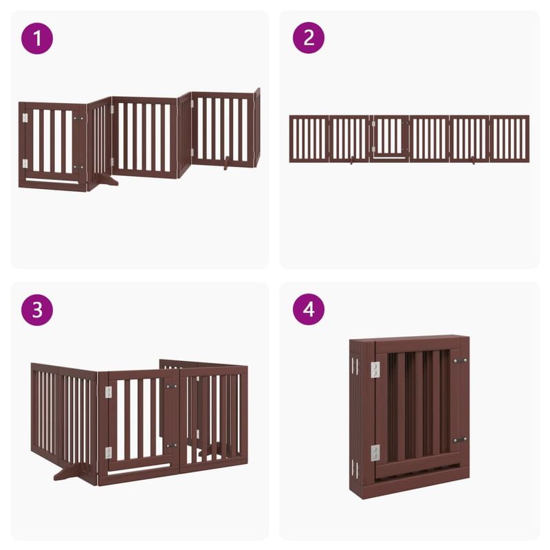 Petshop - Accesorii petshop - Culcusuri si custi - Tarcuri si colivii - Poarta caini pliabila cu usa 6 panouri maro, 300 cm, lemn plop - Infinity.ro