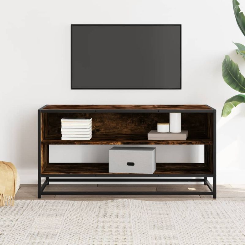 Casa si Gradina - Mobilier - Comode si corpuri - Comode - Comoda TV, stejar fumuriu, 91x40x46 cm lemn prelucrat si metal - Infinity.ro