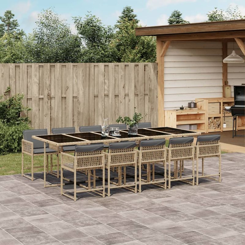 Casa si Gradina - Gradina si terasa - Mobilier exterior - Seturi mobila gradina - Set mobilier gradina cu perne, 11 piese bej combinat poliratan - Infinity.ro