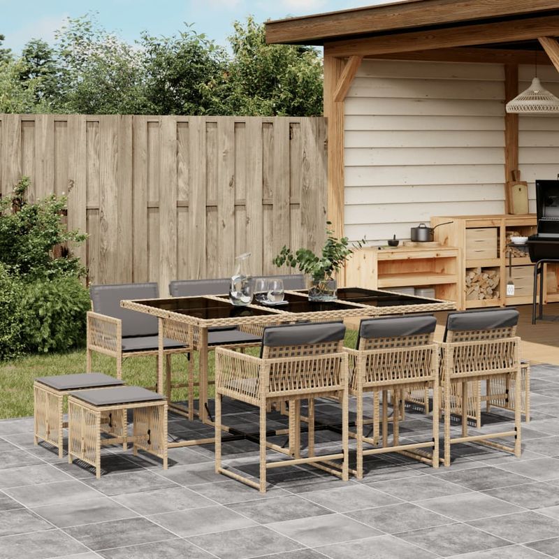 Casa si Gradina - Gradina si terasa - Mobilier exterior - Seturi mobila gradina - Set mobilier gradina cu perne, 11 piese bej combinat poliratan - Infinity.ro