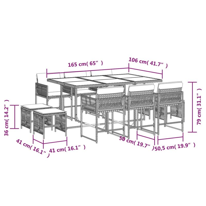 Casa si Gradina - Gradina si terasa - Mobilier exterior - Seturi mobila gradina - Set mobilier gradina cu perne, 11 piese bej combinat poliratan - Infinity.ro