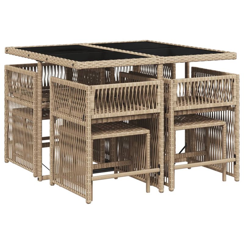 Casa si Gradina - Gradina si terasa - Mobilier exterior - Seturi mobila gradina - Set de masa pentru gradina, 9 piese, cu perne, bej, poliratan - Infinity.ro