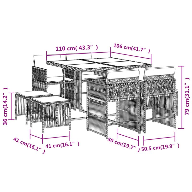 Casa si Gradina - Gradina si terasa - Mobilier exterior - Seturi mobila gradina - Set de masa pentru gradina, 9 piese, cu perne, bej, poliratan - Infinity.ro