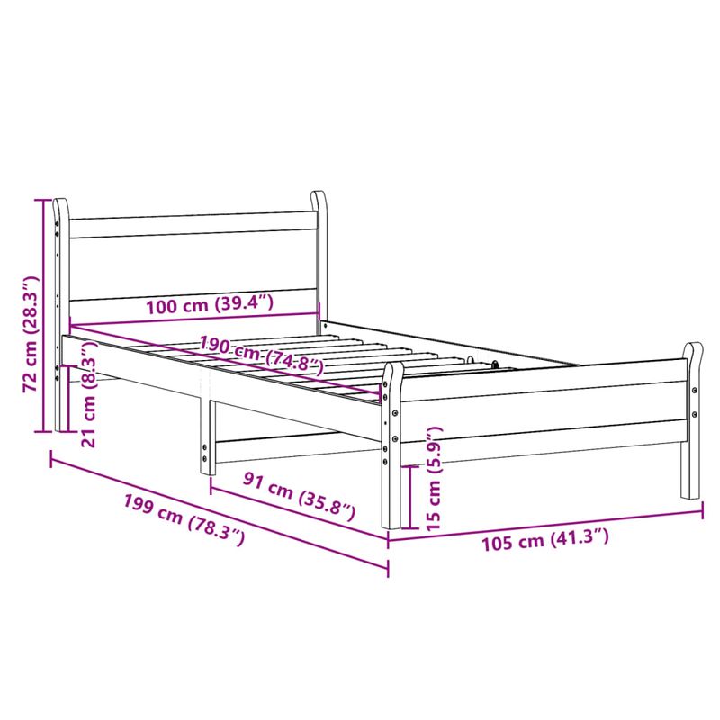 Casa si Gradina - Mobilier - Paturi si accesorii - Paturi - Cadru pat fara saltea, 100x200 cm, lemn masiv pin - Infinity.ro