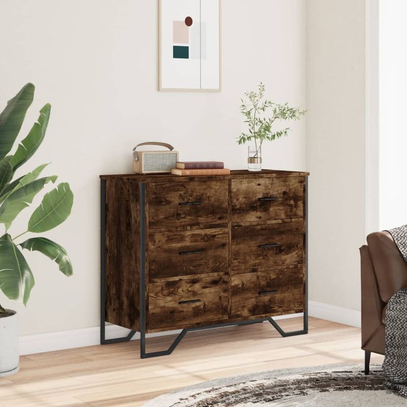 Casa si Gradina - Mobilier - Comode si corpuri - Comode - Comoda cu sertare stejar fumuriu 91x35,5x74,5 cm lemn prelucrat - Infinity.ro