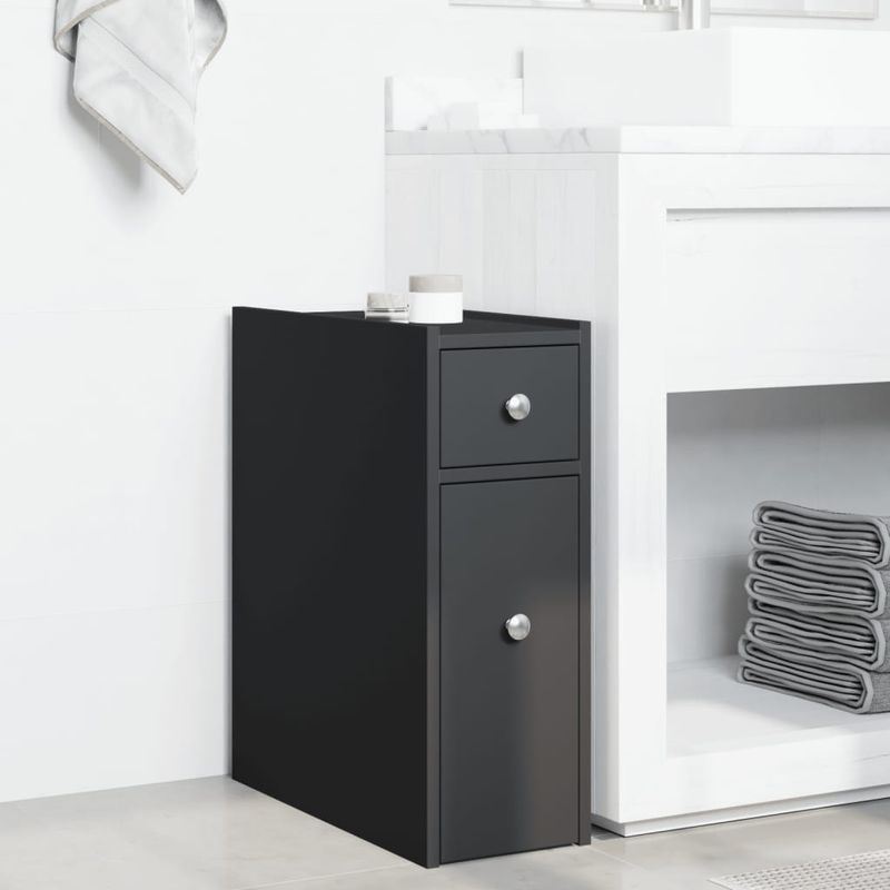 Casa si Gradina - Mobilier - Dulapuri si sifoniere - Dulapuri - Dulap de baie ingust cu roti, negru, lemn prelucrat - Infinity.ro