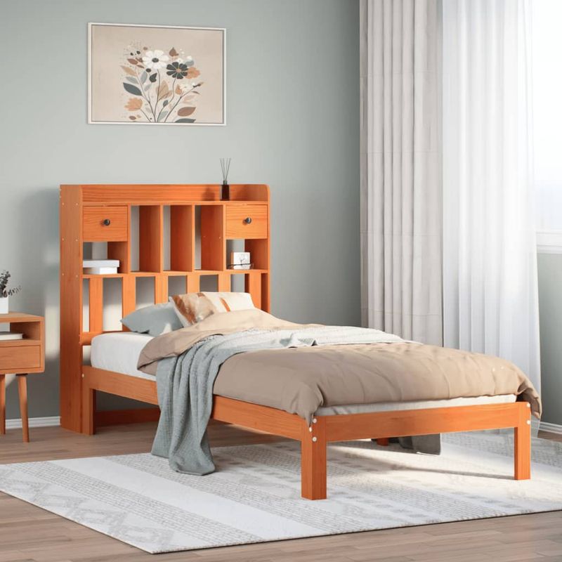 Casa si Gradina - Mobilier - Paturi si accesorii - Paturi - Pat biblioteca fara saltea maro ceruit 75x190 cm lemn masiv pin - Infinity.ro