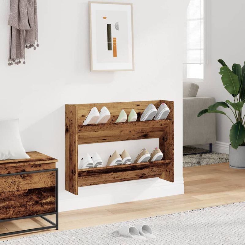Casa si Gradina - Mobilier - Organizare si depozitare - Organizator incaltaminte - Pantofar de perete, lemn vechi, 80x18x60 cm, lemn prelucrat - Infinity.ro