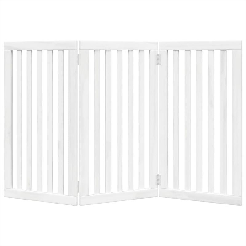 Petshop - Accesorii petshop - Culcusuri si custi - Custi interior si exterior - Poarta pentru caini pliabila, 3 panouri, alb, 150 cm, lemn plop - Infinity.ro