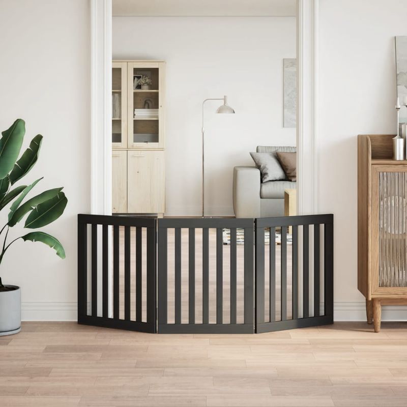 Petshop - Accesorii petshop - Culcusuri si custi - Custi interior si exterior - Poarta pentru caini pliabila 3 panouri negru, 150 cm, lemn plop - Infinity.ro