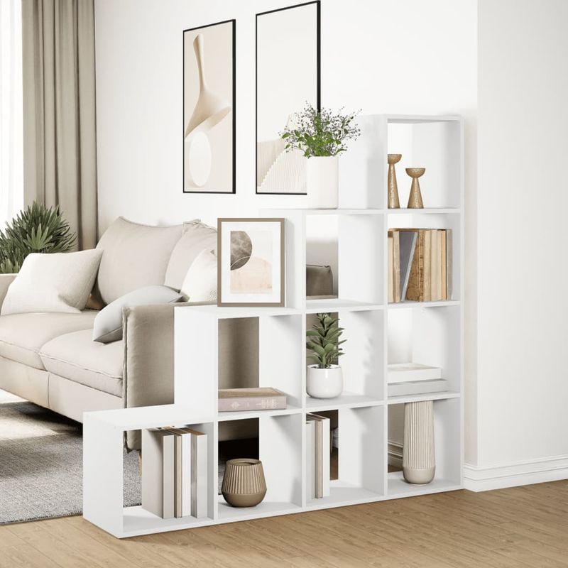 Casa si Gradina - Mobilier - Biblioteci si rafturi - Biblioteci - Biblioteca/separator 4 niveluri, alb, 131,5x29x131,5 cm lemn - Infinity.ro