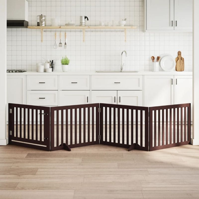 Petshop - Accesorii petshop - Culcusuri si custi - Custi interior si exterior - Poarta caini pliabila cu usa 4 panouri maro, 320 cm, lemn plop - Infinity.ro