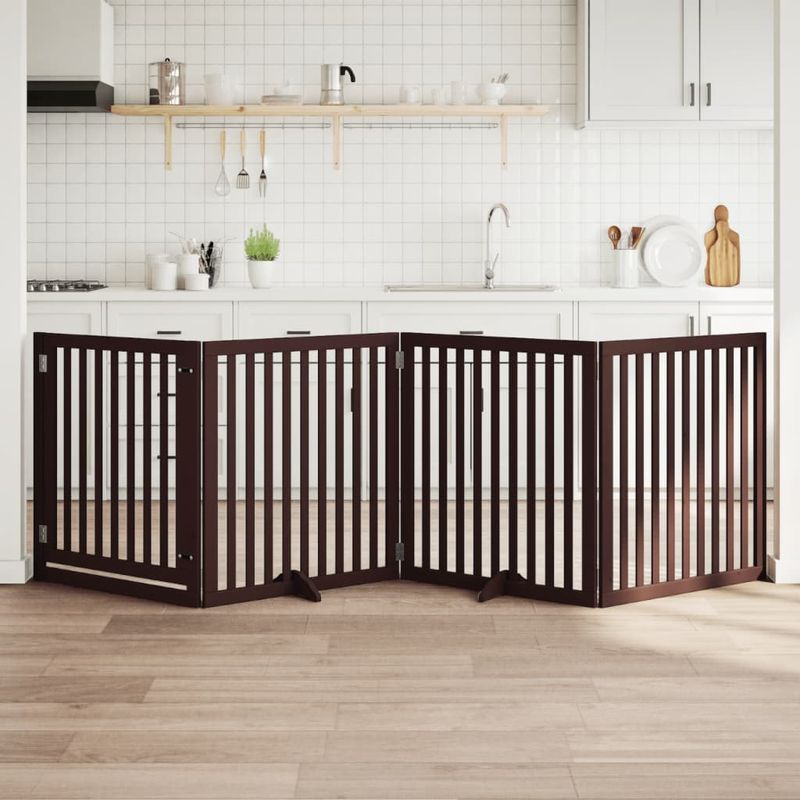 Petshop - Accesorii petshop - Culcusuri si custi - Custi interior si exterior - Poarta caini pliabila cu usa 4 panouri maro, 320 cm, lemn plop - Infinity.ro