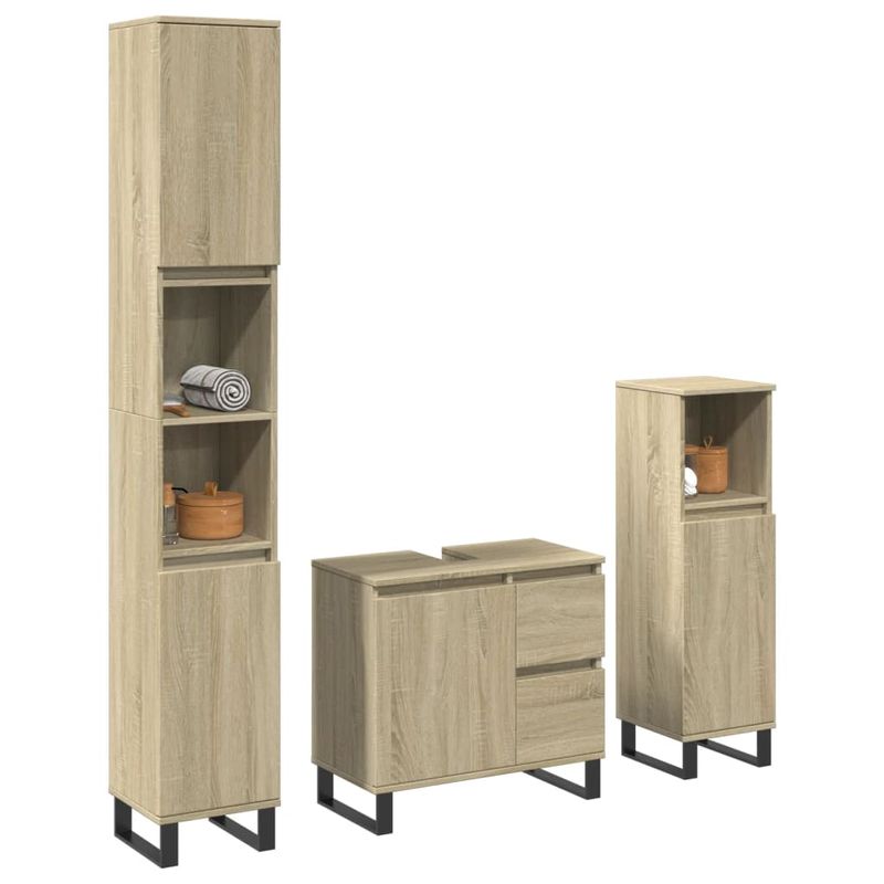 Casa si Gradina - Mobilier - Seturi de mobilier - Seturi baie - Set mobilier de baie, 3 piese, stejar sonoma, lemn prelucrat - Infinity.ro