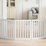 Petshop - Accesorii petshop - Culcusuri si custi - Custi interior si exterior - Poarta pentru caini pliabila, 3 panouri, alb, 150 cm, lemn plop - Infinity.ro