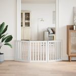 Petshop - Accesorii petshop - Culcusuri si custi - Custi interior si exterior - Poarta pentru caini pliabila, 3 panouri, alb, 150 cm, lemn plop - Infinity.ro