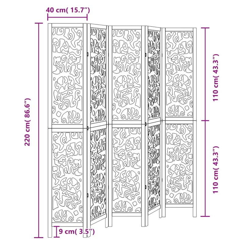 Casa si Gradina - Decoratiuni - Pereti despartitori si paravane - Paravan de camera cu 5 panouri, negru, lemn masiv paulownia - Infinity.ro