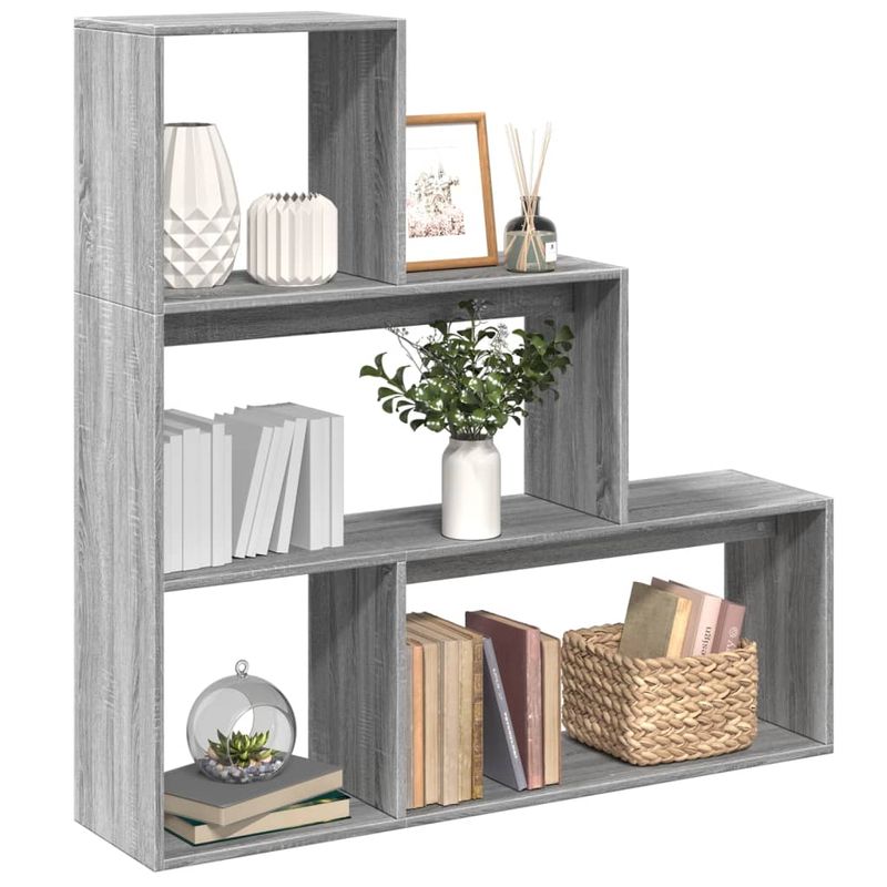 Casa si Gradina - Mobilier - Biblioteci si rafturi - Biblioteci - Biblioteca/separator 3 niveluri gri sonoma 123x29x123 cm lemn - Infinity.ro
