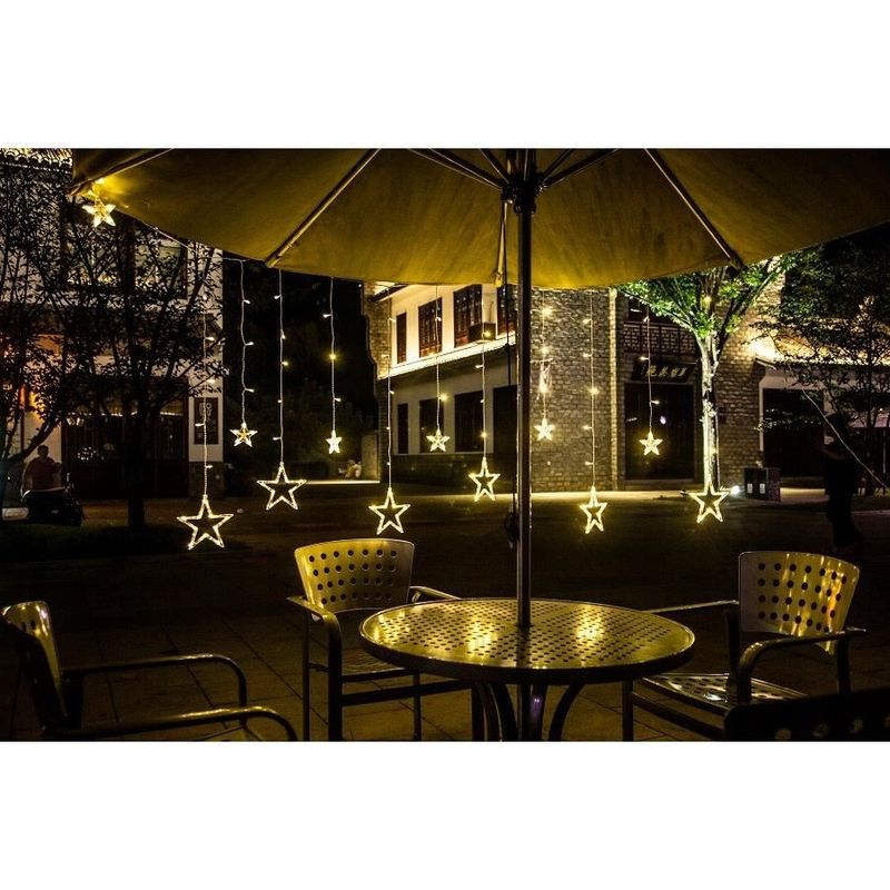 Casa si Gradina - Decoratiuni - Decoratiuni de sezon - Instalatie luminoasa tip perdea, model stea mare, alb cald, 8 moduri iluminare, interior-exterior, IP44, 138 LED, 2.5 m - Infinity.ro