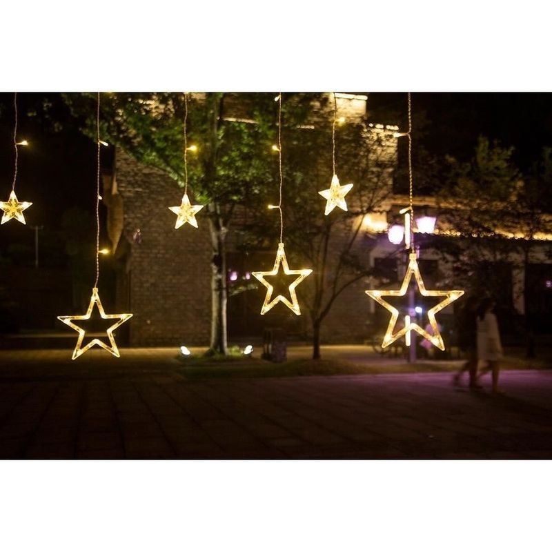 Casa si Gradina - Decoratiuni - Decoratiuni de sezon - Instalatie luminoasa tip perdea, model stea mare, alb cald, 8 moduri iluminare, interior-exterior, IP44, 138 LED, 2.5 m - Infinity.ro