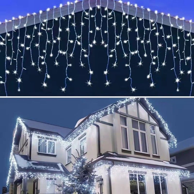 Casa si Gradina - Decoratiuni - Decoratiuni de sezon - Instalatie de Craciun, tip turturi cu lumina led alb calda, franjuri cu incarcare solara, 300 leduri, 8X0.7M, 6045WW - Infinity.ro