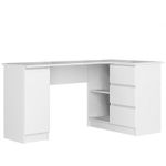 Casa si Gradina - Mobilier - Mese si birouri - Birouri - Birou calculator pe colt, placa laminata, 3 sertare, 4 rafturi, alb, 155x85x77 cm - Infinity.ro