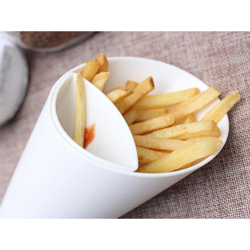 Casa si Gradina - Bucatarie si vesela - Vesela si tacamuri - Farfurii si boluri - Bol pentru servire 2 in 1, Con pentru servire gustari si suport pentru sosuri, Alb, 16.5 x 10 cm - Infinity.ro