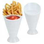 Casa si Gradina - Bucatarie si vesela - Vesela si tacamuri - Farfurii si boluri - Bol pentru servire 2 in 1, Con pentru servire gustari si suport pentru sosuri, Alb, 16.5 x 10 cm - Infinity.ro