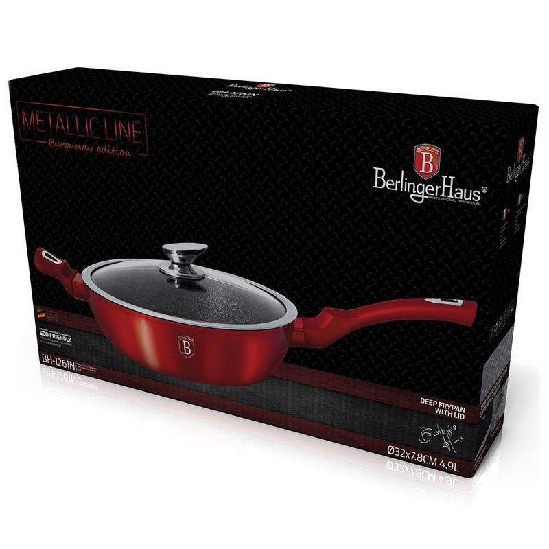 Casa si Gradina - Bucatarie si vesela - Vase pentru gatit - Tigai si seturi - Tigaie cu capac 4.9 Litri, Berlinger Haus, 32 cm, Burgundy Metallic Line, BH 1261 - Infinity.ro
