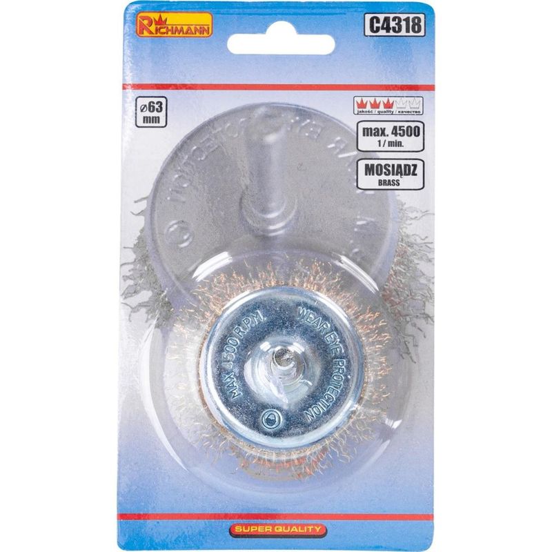 Casa si Gradina - Constructii - Scule electrice si accesorii - Seturi si accesorii pentru gaurit si insurubat - Perie sarma alama, tip cupa, cu tija, 63 mm, Richmann - Infinity.ro