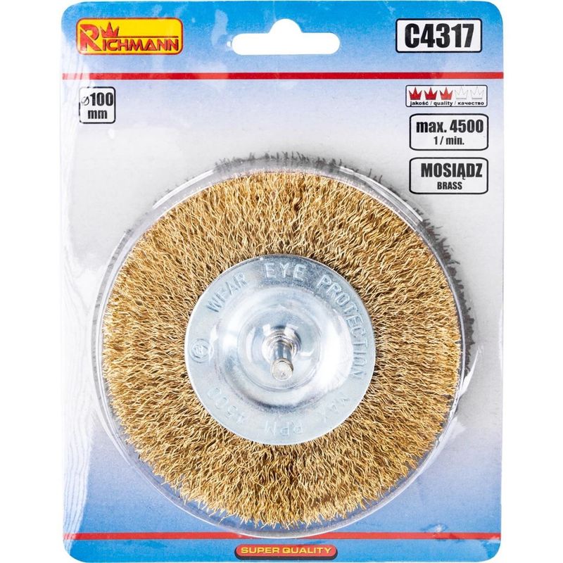 Casa si Gradina - Constructii - Scule electrice si accesorii - Seturi si accesorii pentru gaurit si insurubat - Perie sarma alama, circulara, cu tija, 100 mm, Richmann - Infinity.ro
