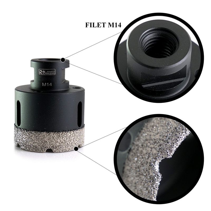 Casa si Gradina - Constructii - Scule electrice si accesorii - Seturi si accesorii pentru gaurit si insurubat - Carota diamantata, vacuum brazed, M14, 55 mm, Richmann Exclusive - Infinity.ro