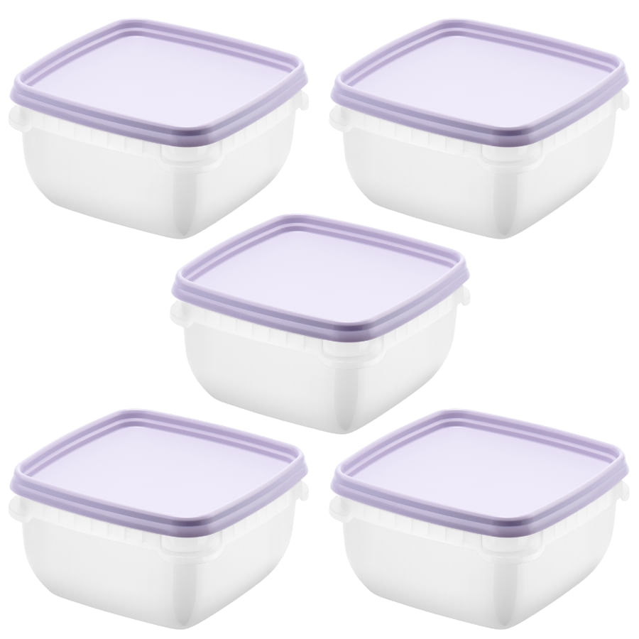 Set 5 caserole cu capac, depozitare alimente, Freez SmartStore, compatibila cu cuptorul microunde si congelator, 0.5L