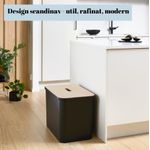 Casa si Gradina - Mobilier - Organizare si depozitare - Cosuri de gunoi - Cos de gunoi, Collect SmartStore, pentru colectare selectiva, 3 galeti interioare, capac lemn, Negru, 76L, 57x38x42 cm - Infinity.ro