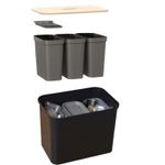 Casa si Gradina - Mobilier - Organizare si depozitare - Cosuri de gunoi - Cos de gunoi, Collect SmartStore, pentru colectare selectiva, 3 galeti interioare, capac lemn, Negru, 76L, 57x38x42 cm - Infinity.ro