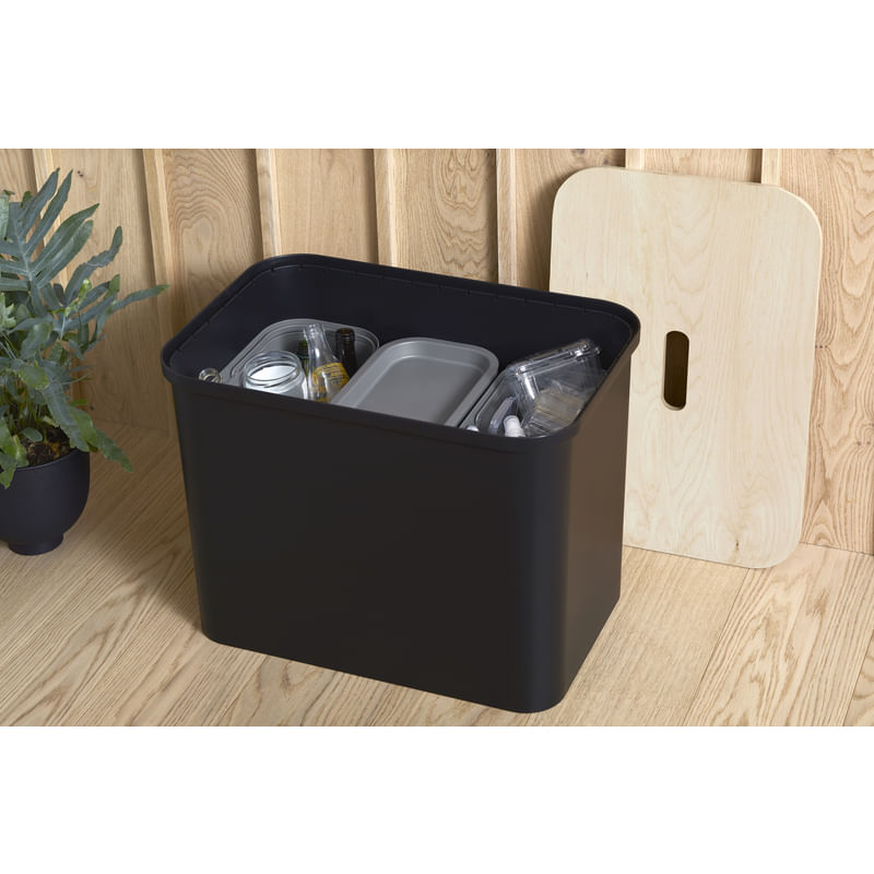 Casa si Gradina - Mobilier - Organizare si depozitare - Cosuri de gunoi - Cos de gunoi, Collect SmartStore, pentru colectare selectiva, 3 galeti interioare, capac lemn, Negru, 76L, 57x38x42 cm - Infinity.ro