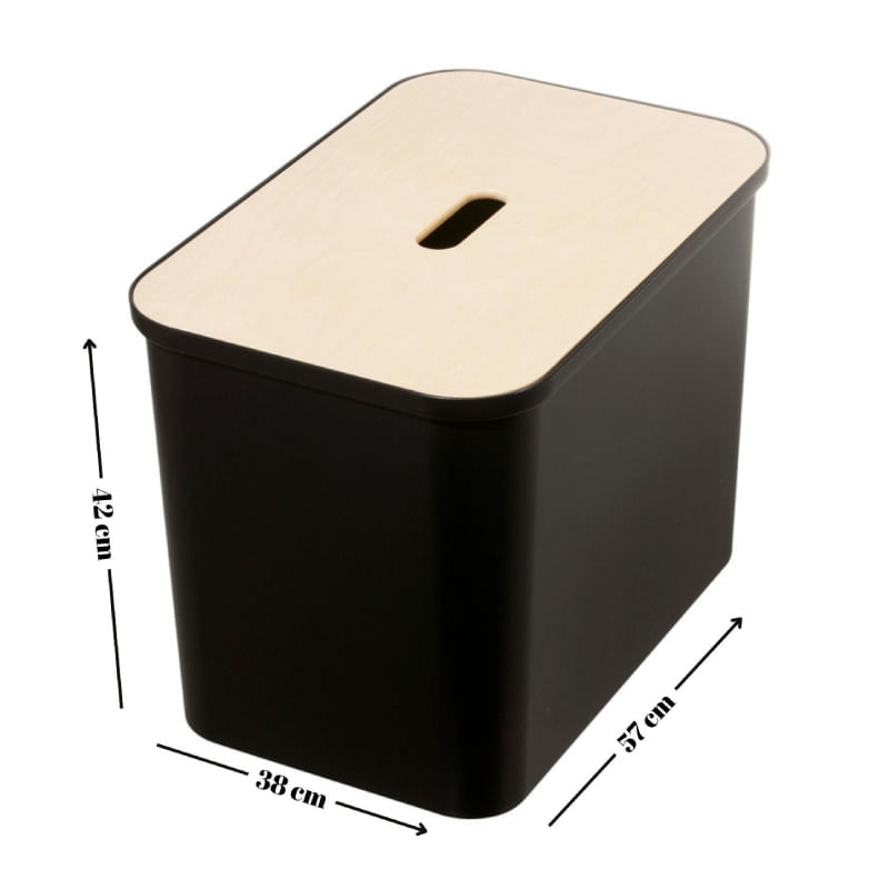 Casa si Gradina - Mobilier - Organizare si depozitare - Cosuri de gunoi - Cos de gunoi, Collect SmartStore, pentru colectare selectiva, 3 galeti interioare, capac lemn, Negru, 76L, 57x38x42 cm - Infinity.ro