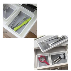 Organizator modular pentru sertar, cu 3 compartimente antiderapante, alb, dimensiuni diferite
