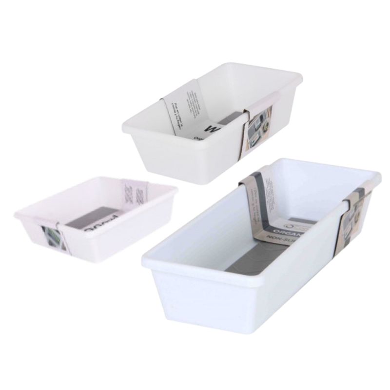 Casa si Gradina - Mobilier - Organizare si depozitare - Organizatoare pentru sertare si dulapuri - Organizator modular pentru sertar, cu 3 compartimente antiderapante, alb, dimensiuni diferite - Infinity.ro