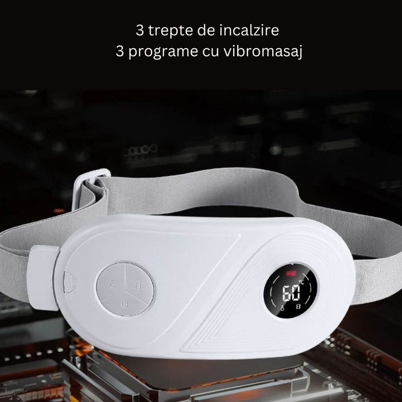 Ingrijire personala si Cosmetice - Sanatate si wellness - Articole wellness - Aparate si dispozitive de masaj - Centura abdominala cu incalzire si masaj, CRISTALIS SALE™, anti dureri menstruale si lombare, reincarcabila, alb - Infinity.ro